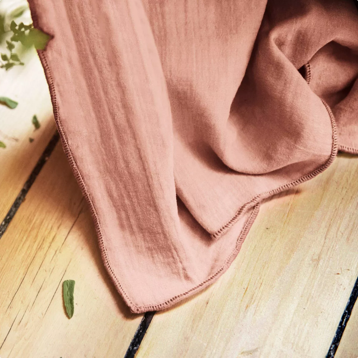 Mantel rectangular en gasa de algodón (L250 cm) Gaïa Rosa durazno