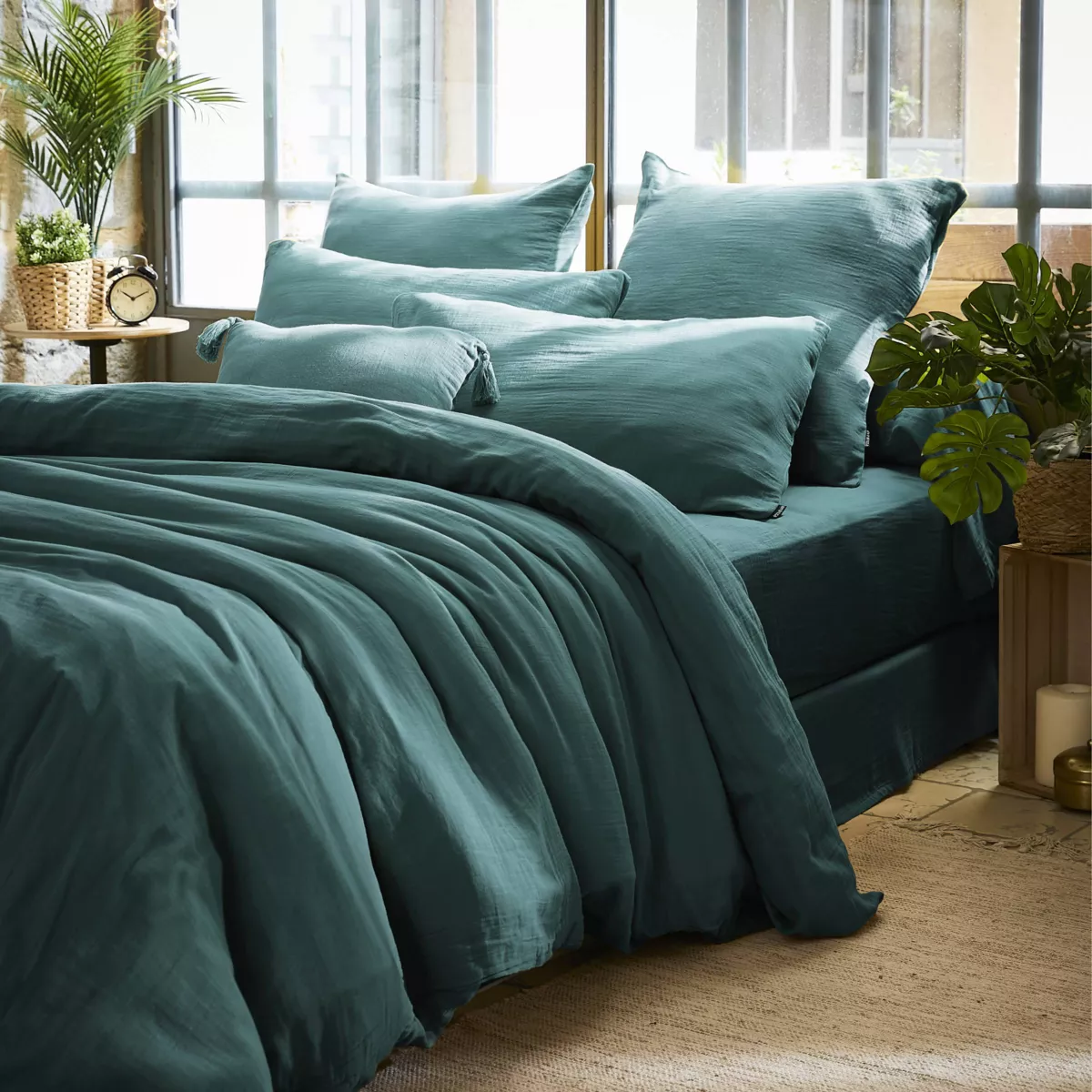 Kussensloop rechthoekig Katoengaas (50 x 80 cm) Gaïa Eendblauw