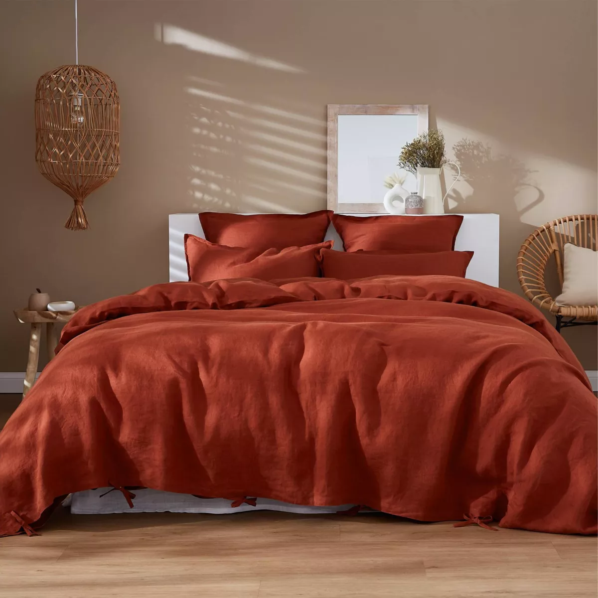 Housse de couette lin lavé (280 x 240 cm) Louise Terracotta