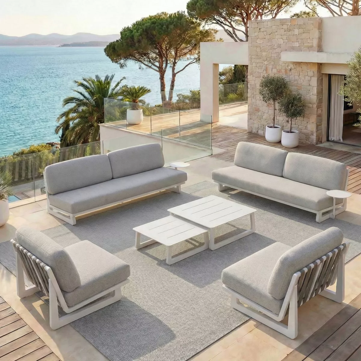 Poltrona da giardino in alluminio Long Beach Bianco cenere e grigio chiaro