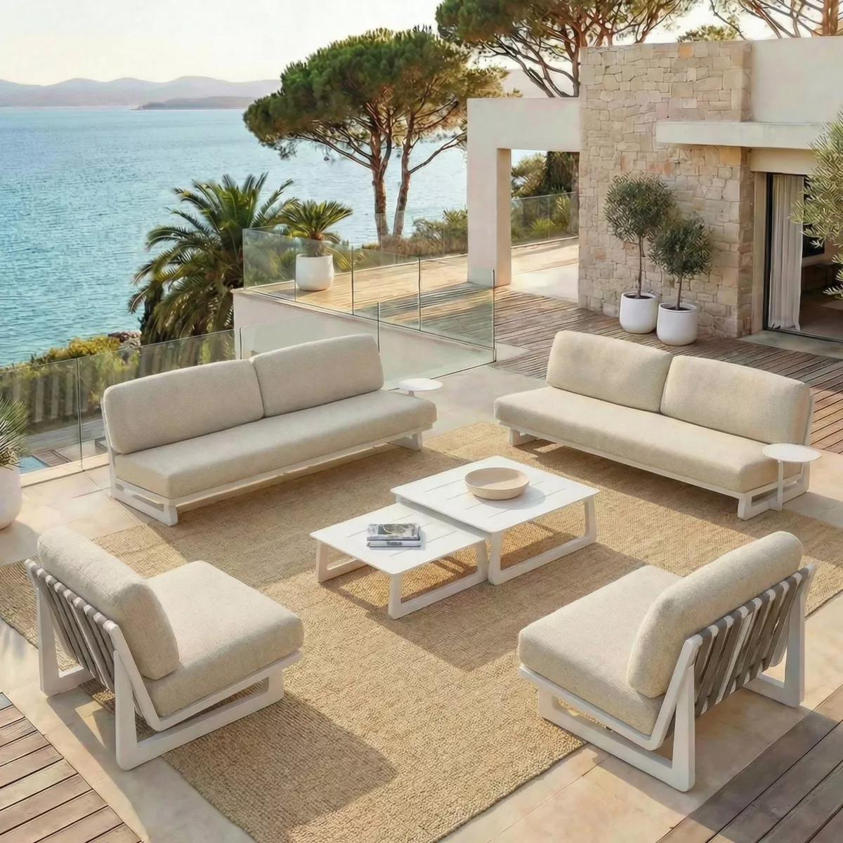 Poltrona da giardino in alluminio Long Beach Bianco cenere e beige