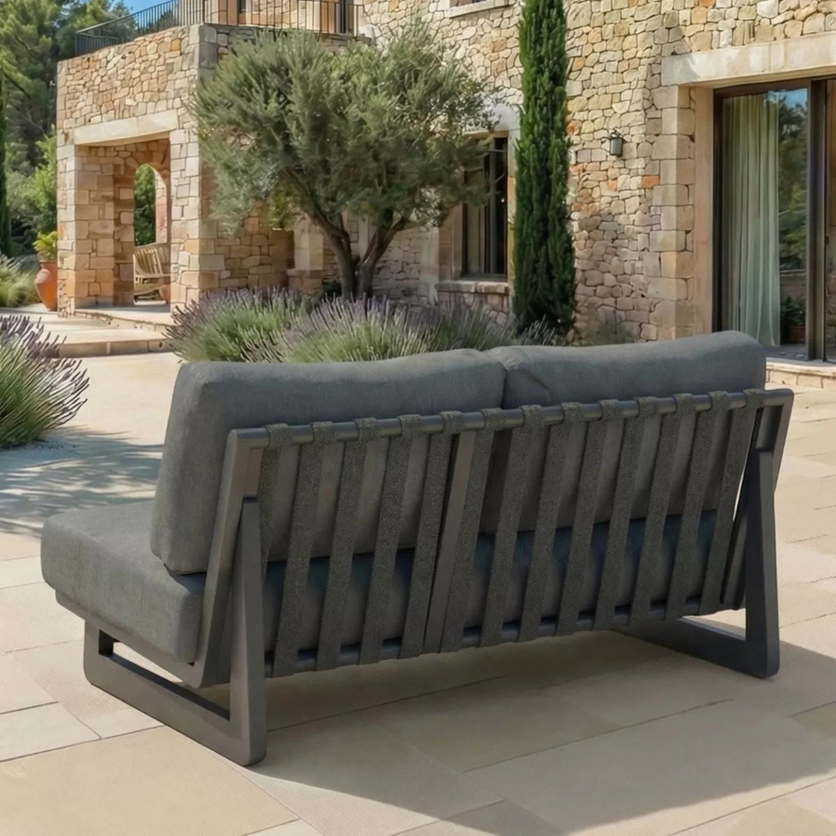 Divano da giardino in alluminio 2 posti Long Beach Grigio antracite