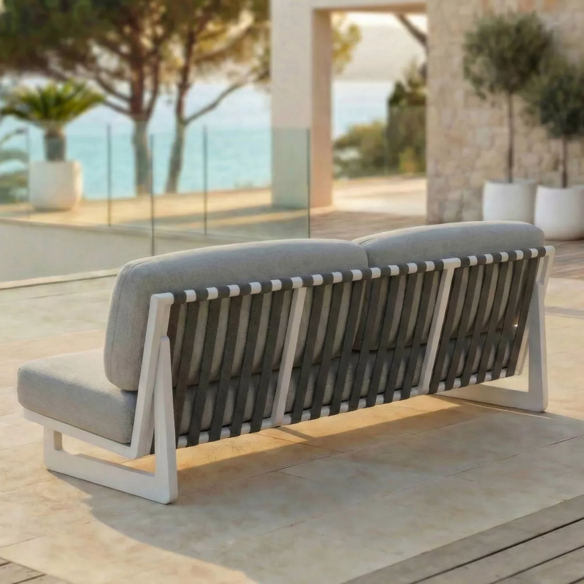 Divano da giardino in alluminio a 3 posti Long Beach Bianco cenere e tortora