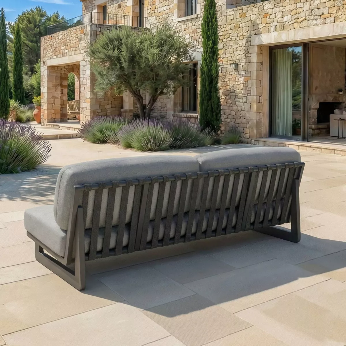 Divano da giardino in alluminio a 3 posti Long Beach Grigio antracite e tortora