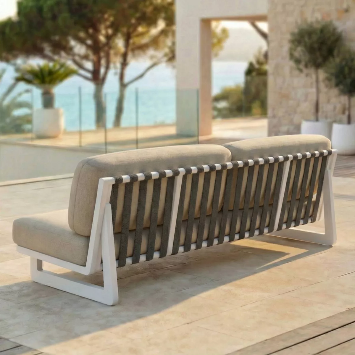 Set da giardino in alluminio 7 posti 6 pezzi Long Beach Bianco cenere e tortora