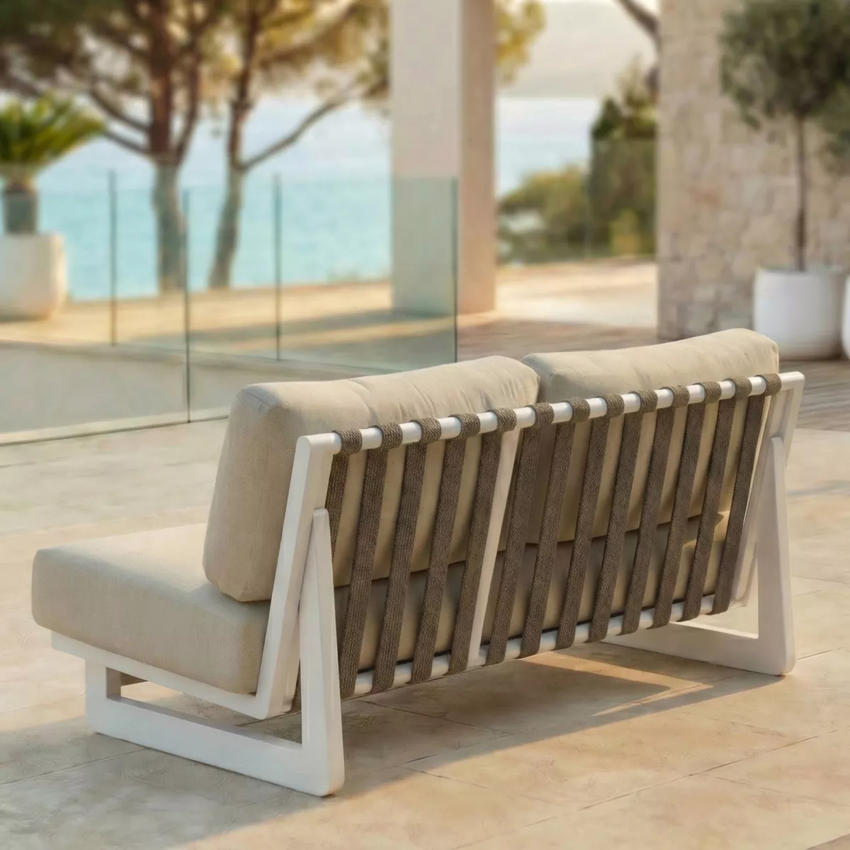 Salon de jardin en aluminium 7 places 6 pcs Long Beach Blanc cendré et taupe