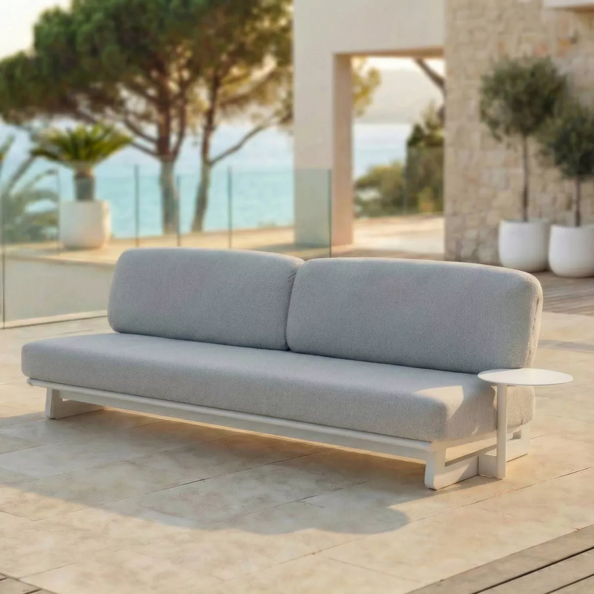 Set da giardino in alluminio 7 posti 6 pezzi Long Beach Bianco cenere e grigio chiaro