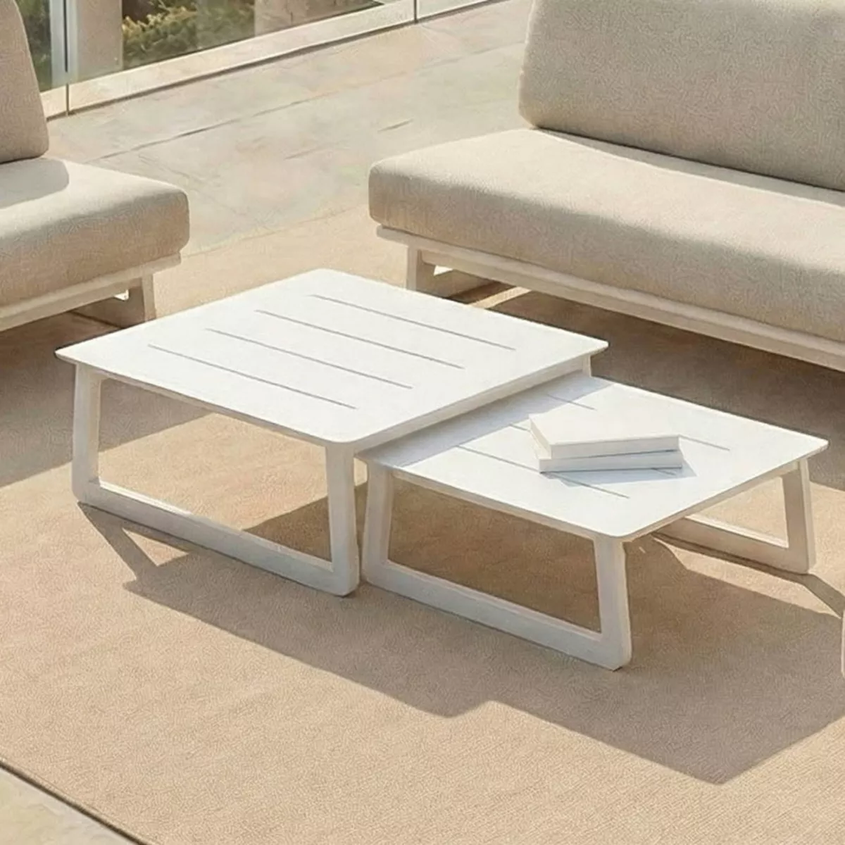 Salon de jardin en aluminium 7 places 6 pcs Long Beach Blanc cendré et gris clair