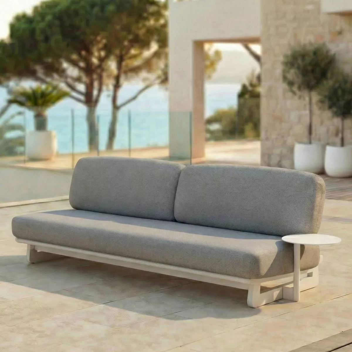 Salon de jardin en aluminium 8 places 6 pcs Long Beach Blanc cendré et taupe