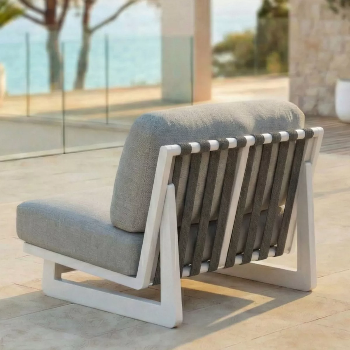 Salon de jardin en aluminium 8 places 6 pcs Long Beach Blanc cendré et taupe
