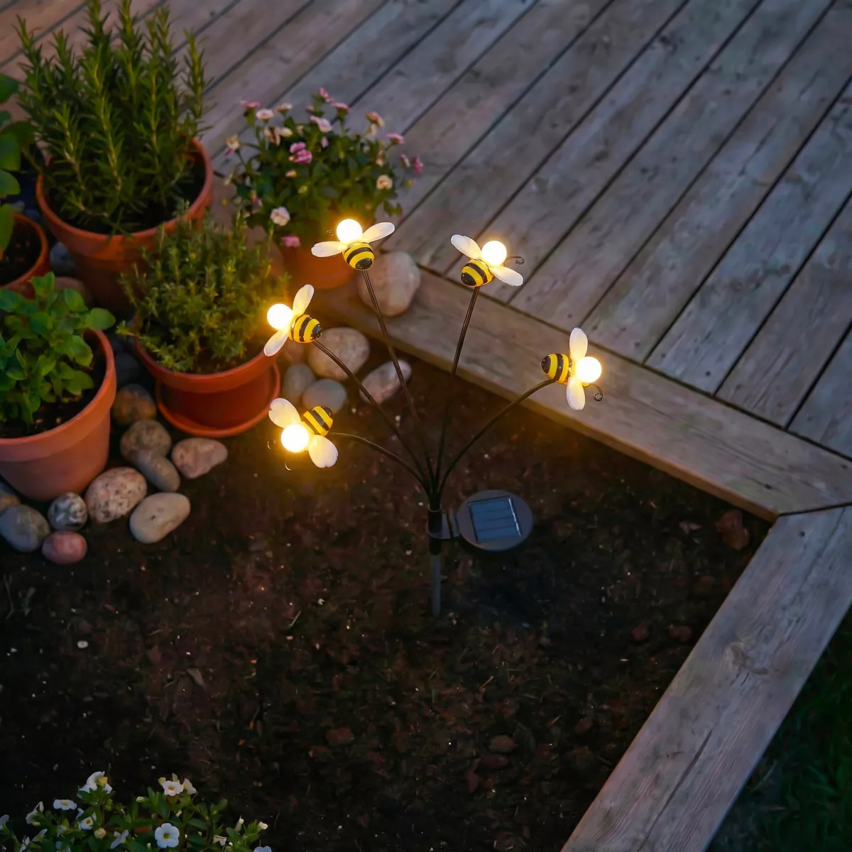 Decorazione luminosa Solare da infilare nel terreno (H60 cm) Api Giallo e bianco caldo