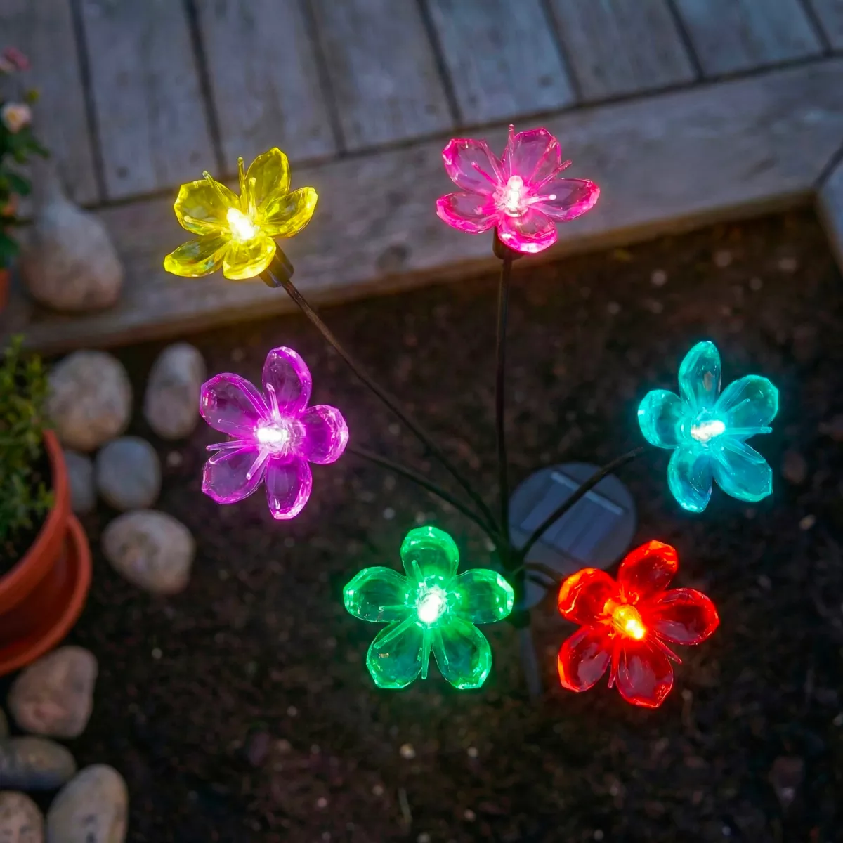 Decorazione luminosa Solare da infilare nel terreno (H70 cm) Flowers Multicolore
