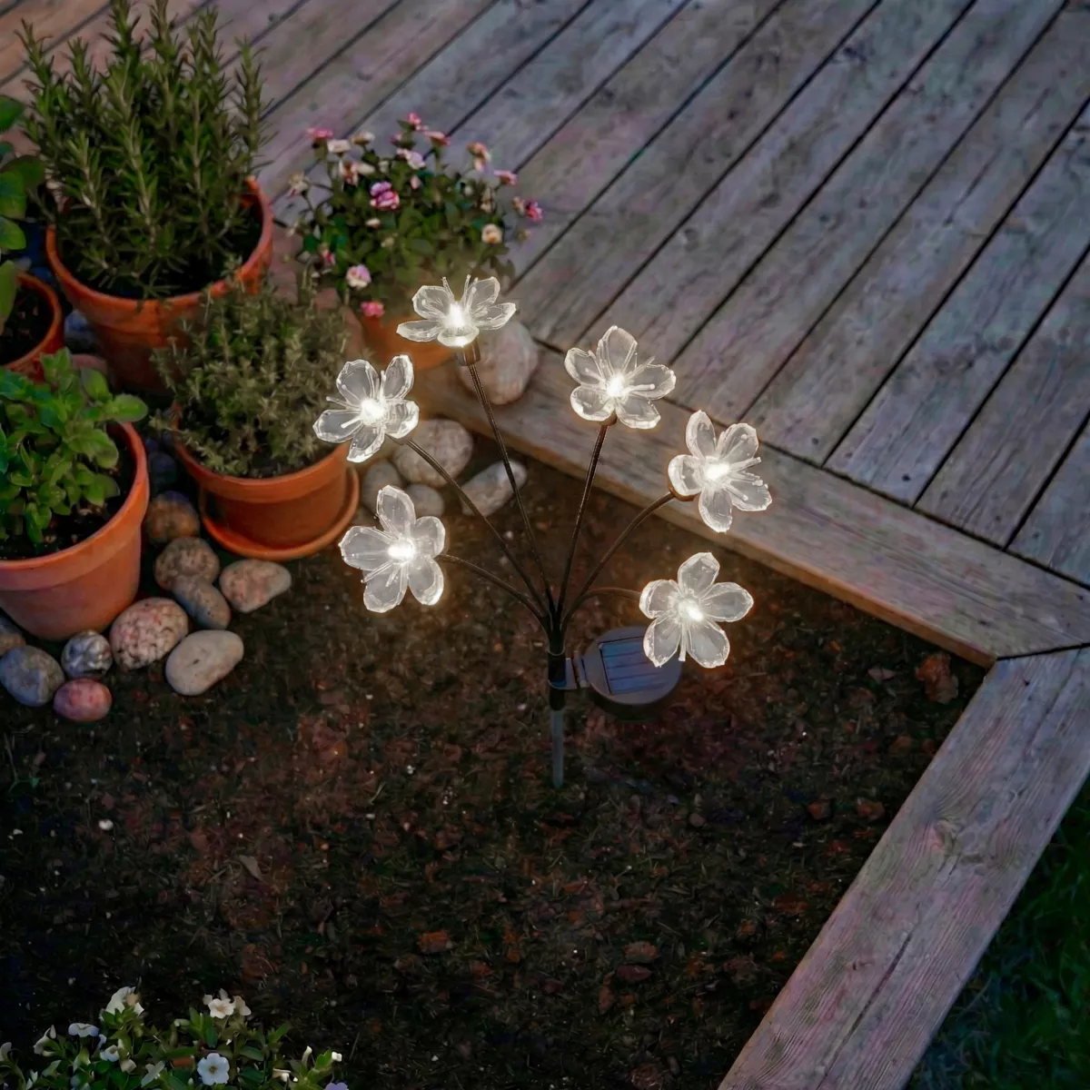 Decorazione luminosa Solare da infilare nel terreno (H70 cm) Flowers Bianco caldo