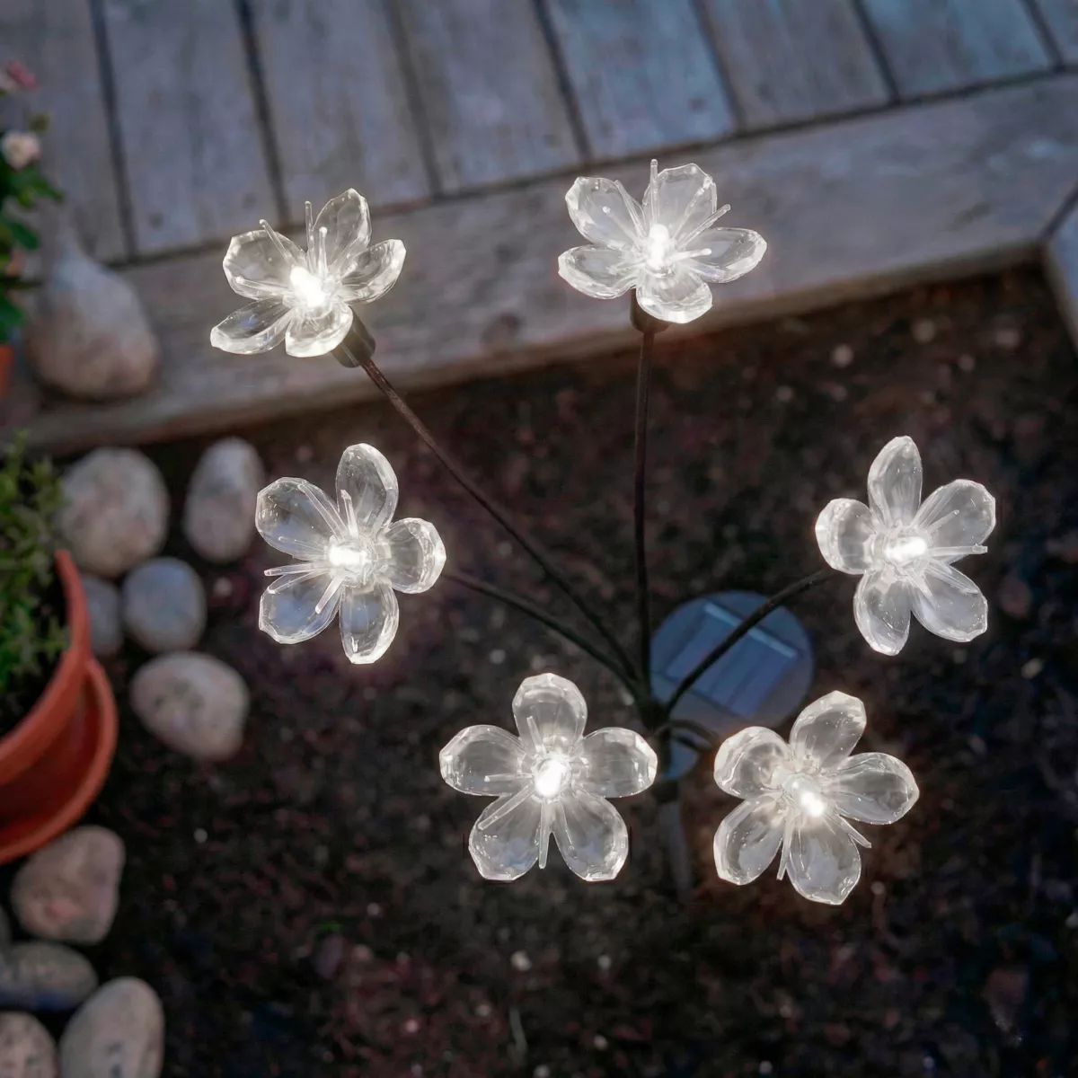 Decoración luminosa Solar para clavar en el suelo (H70 cm) Flowers Blanco cálido