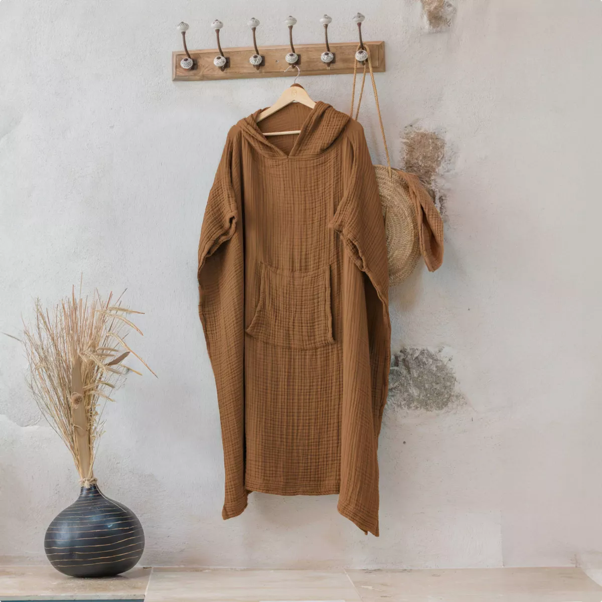 Poncho adulte gaze de coton S/M Gaïa Camel