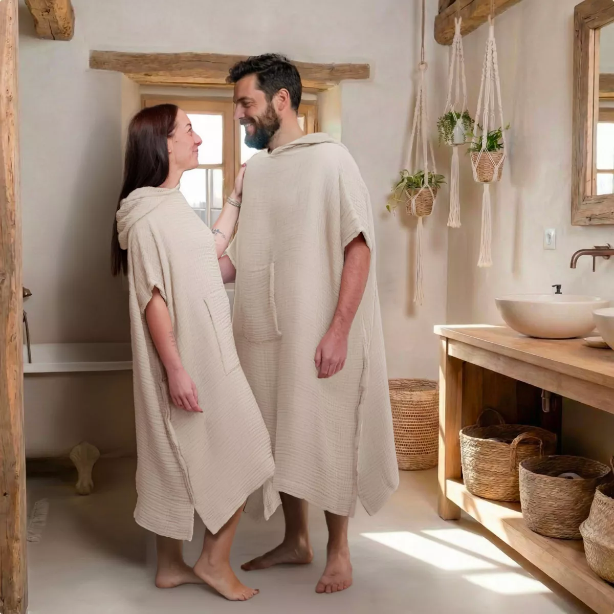 Poncho adulte gaze de coton S/M Gaïa Beige