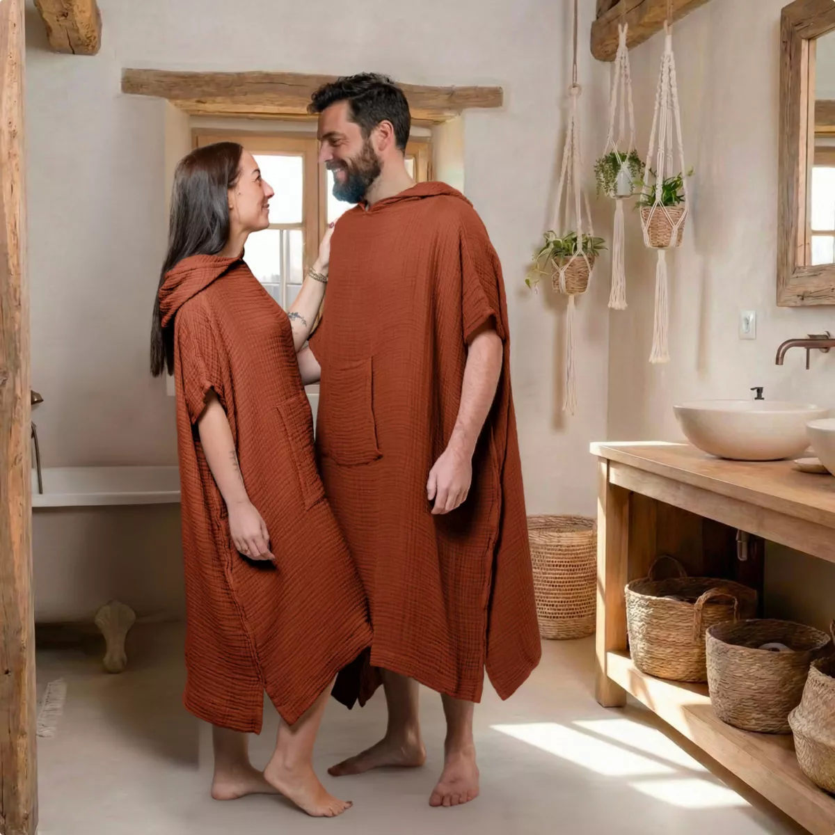 Poncho adulte gaze de coton L/XL Gaïa Terracotta