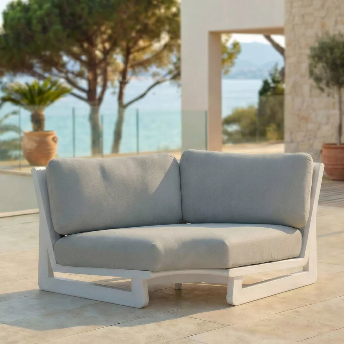 Poltrona d'angolo da giardino in alluminio Long Beach Bianco cenere e tortora