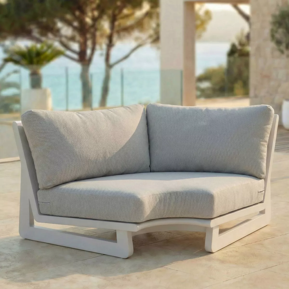 Poltrona d'angolo da giardino in alluminio Long Beach Bianco cenere e grigio chiaro