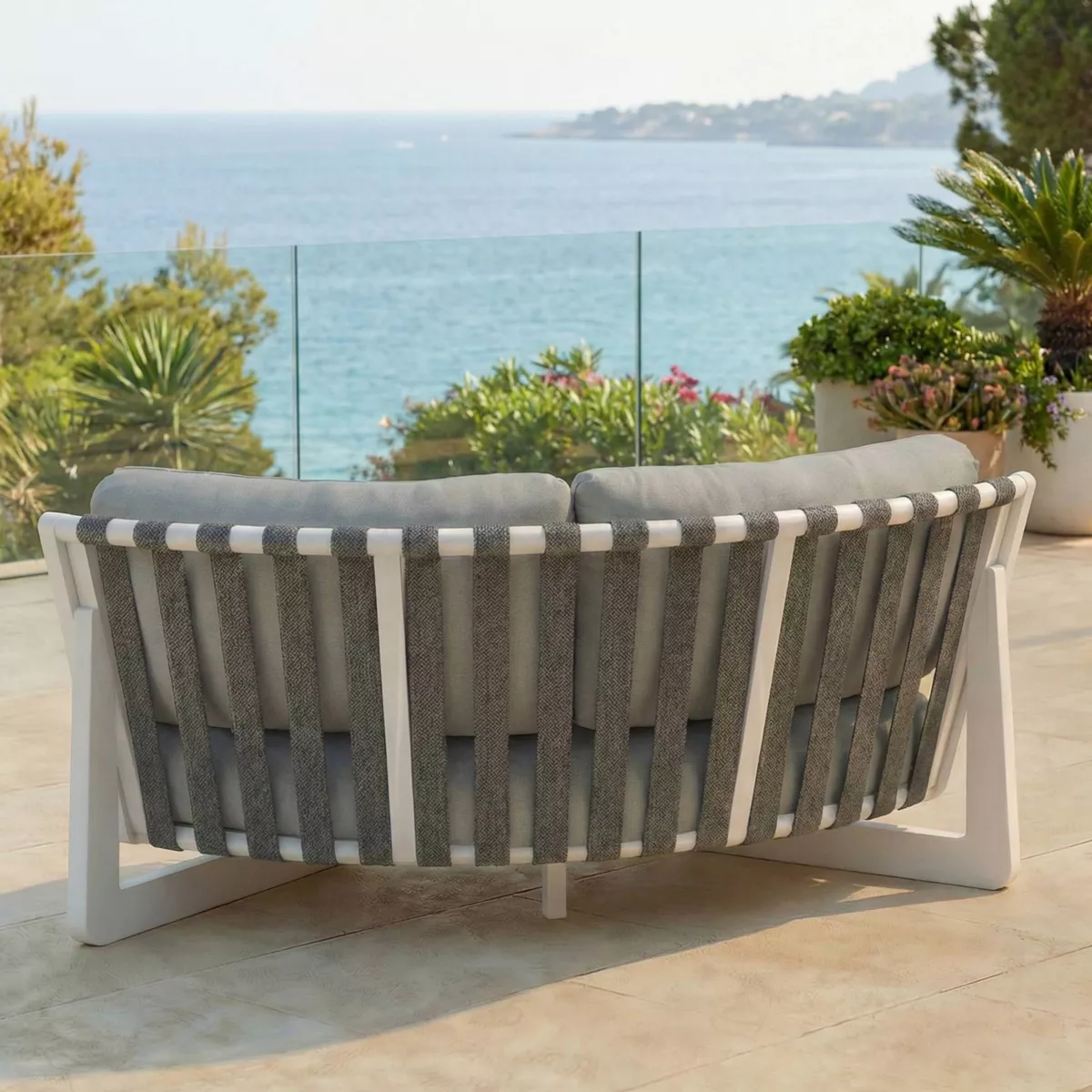 Poltrona d'angolo da giardino in alluminio Long Beach Bianco cenere e grigio chiaro