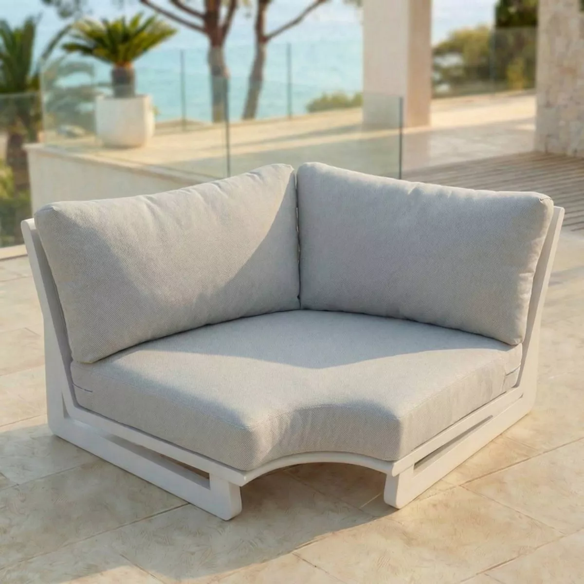 Poltrona d'angolo da giardino in alluminio Long Beach Bianco cenere e grigio chiaro