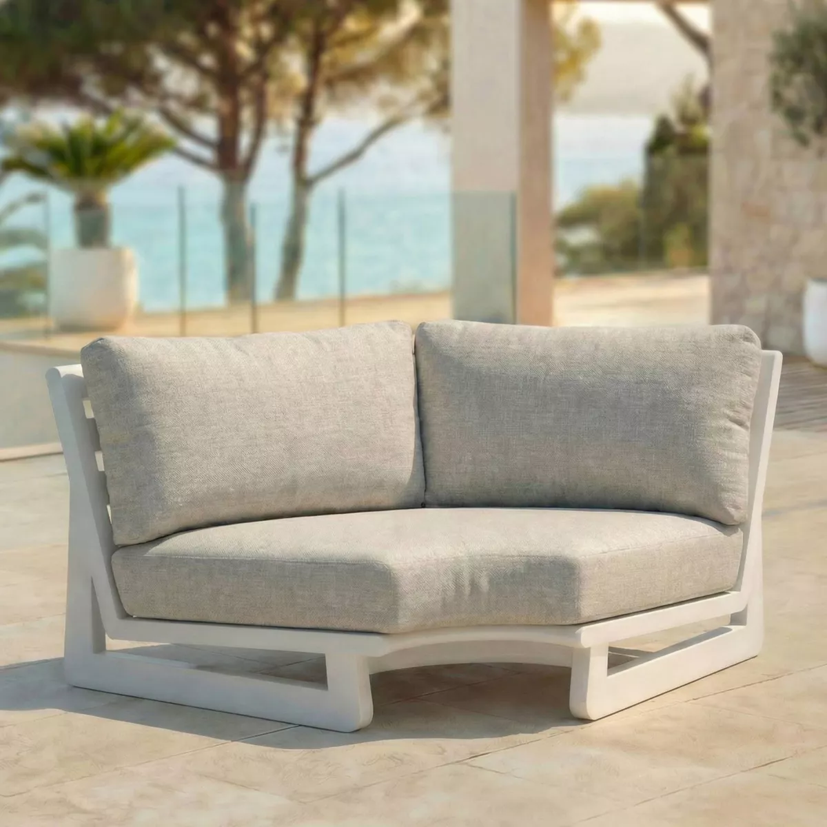 Set angolare da giardino in alluminio 6 posti 6 pezzi Long Beach Bianco cenere e tortora