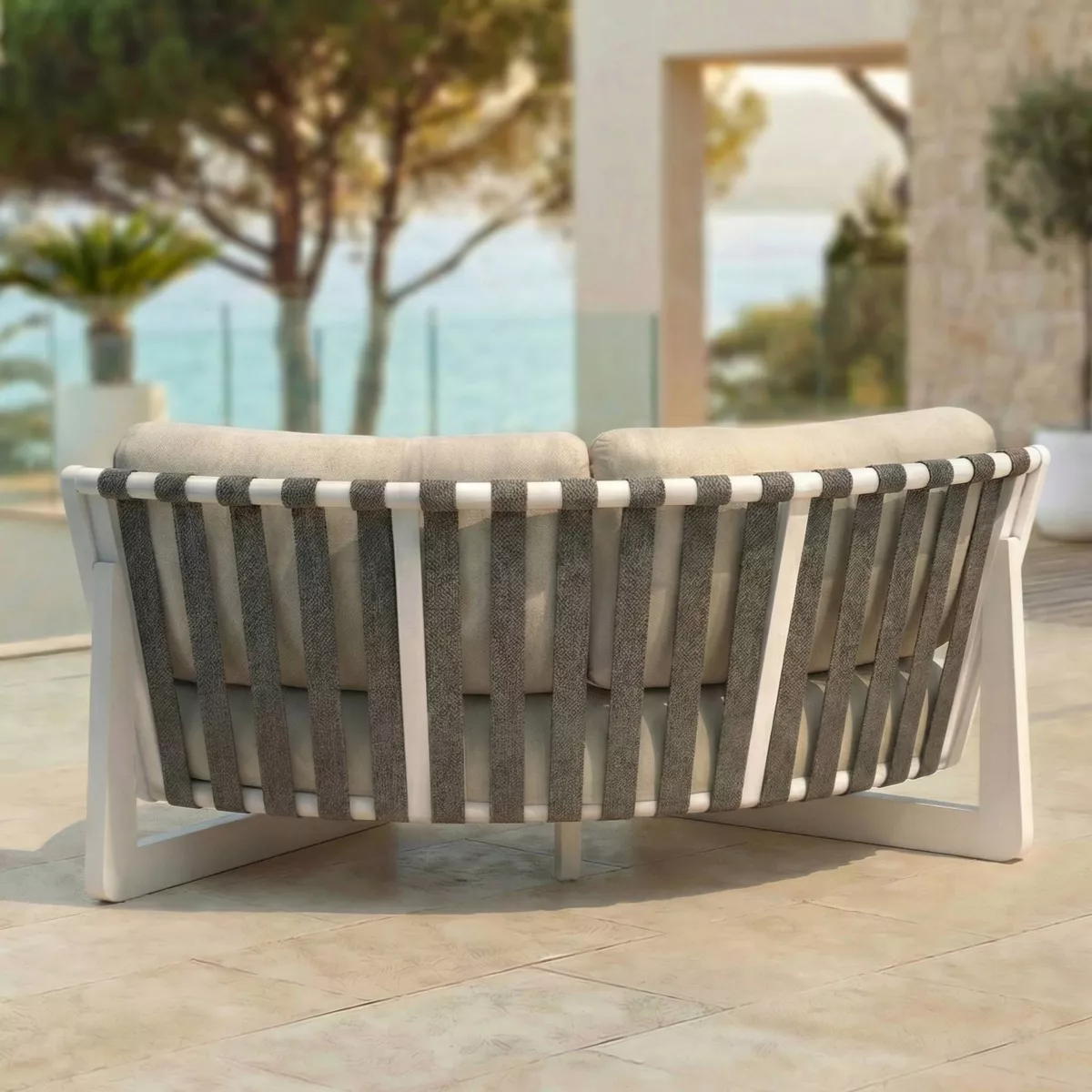Set angolare da giardino in alluminio 6 posti 6 pezzi Long Beach Bianco cenere e tortora
