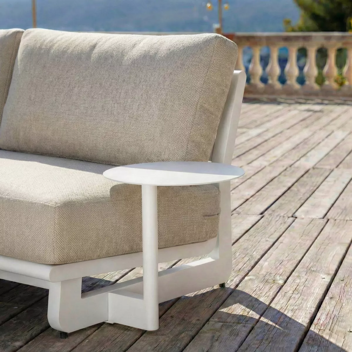 Set angolare in alluminio per giardino 6 posti 6 pezzi Long Beach Bianco cenere e beige