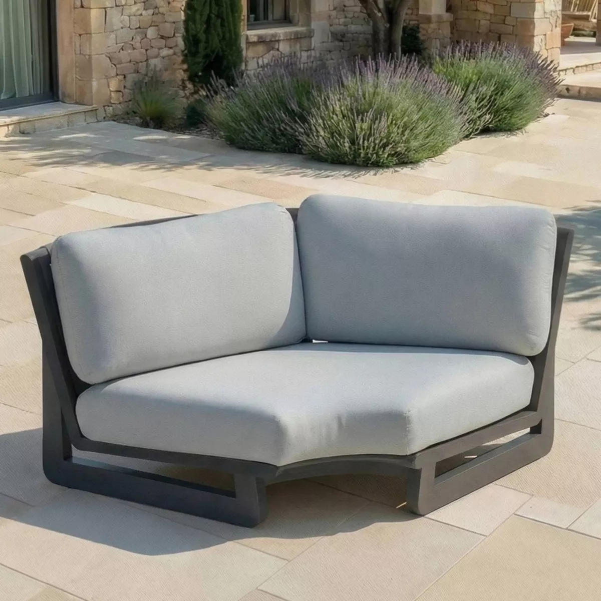 Salon de jardin d'angle en aluminium 6 places 6 pcs Long Beach Gris anthracite et gris clair
