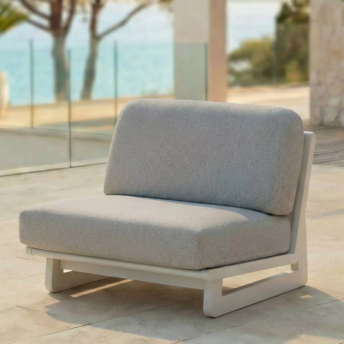Set angolare in alluminio 7 posti 7 pezzi Long Beach Bianco cenere e grigio chiaro
