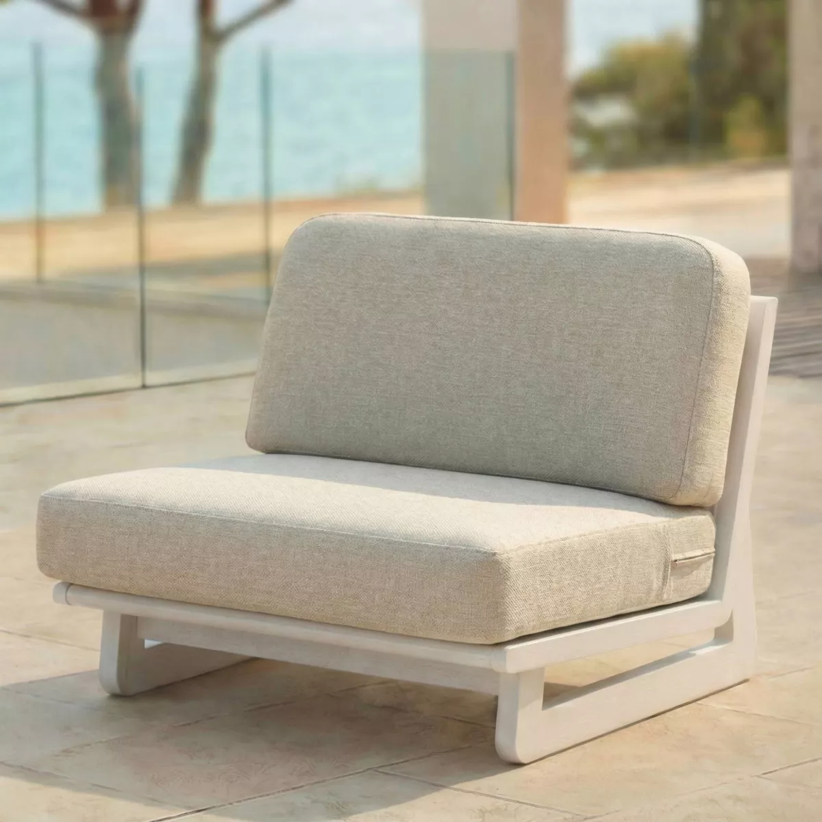 Set angolare da giardino in alluminio 7 posti 7 pezzi Long Beach Bianco cenere e beige
