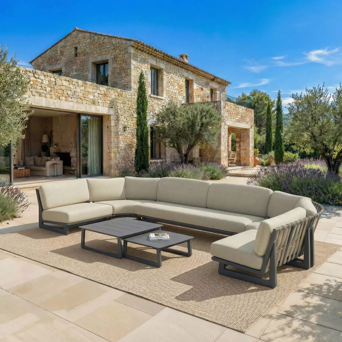 Set angolare da giardino in alluminio 7 posti 7 pezzi Long Beach Grigio antracite e tortora