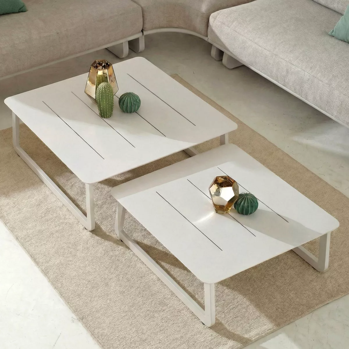 Table basse de jardin carrée en alumininum (70 x 70 cm) Long Beach Blanc cendré