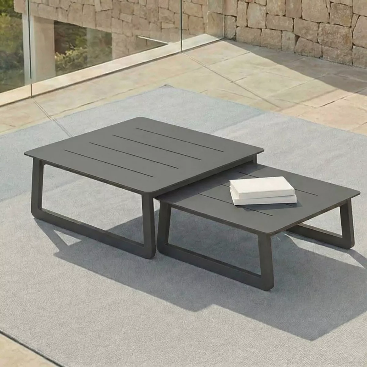 Table basse de jardin carrée en alumininum (70 x 70 cm) Long Beach Gris anthracite
