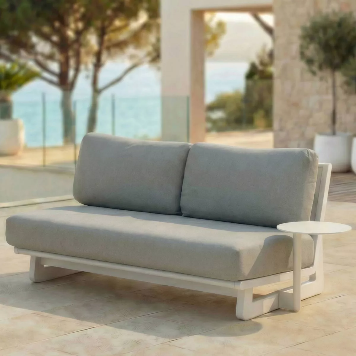 Salon de jardin en aluminium 4 places 4 pcs Long Beach Blanc cendré et taupe
