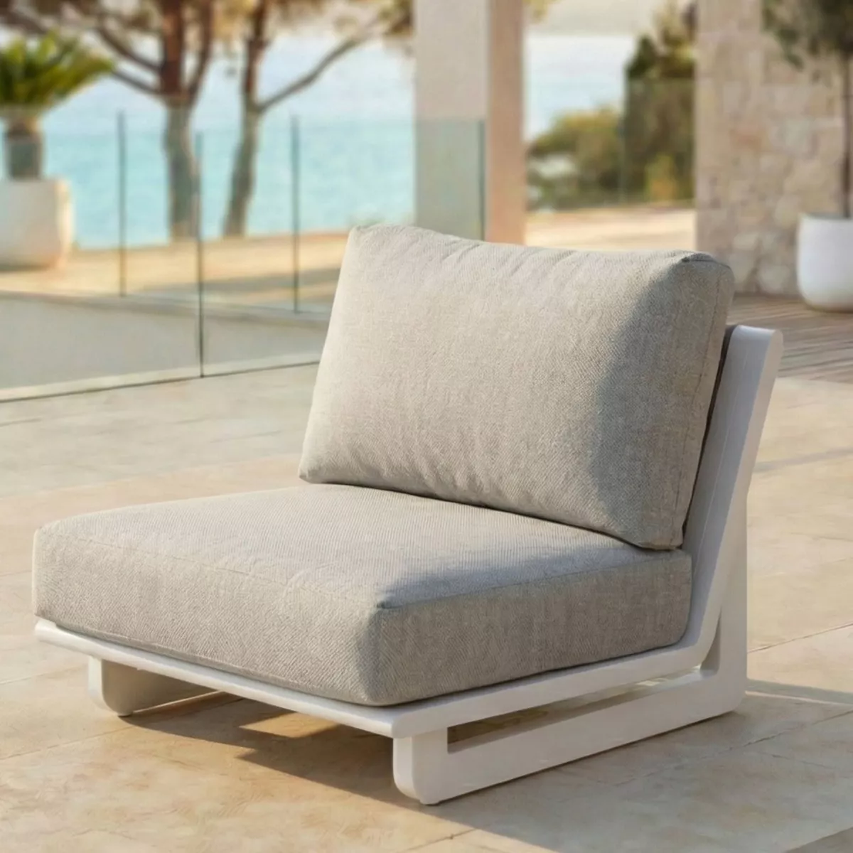 Aluminium Gartenmöbel-Set 4 Personen 4-teilig Long Beach Aschweiß und Taupe