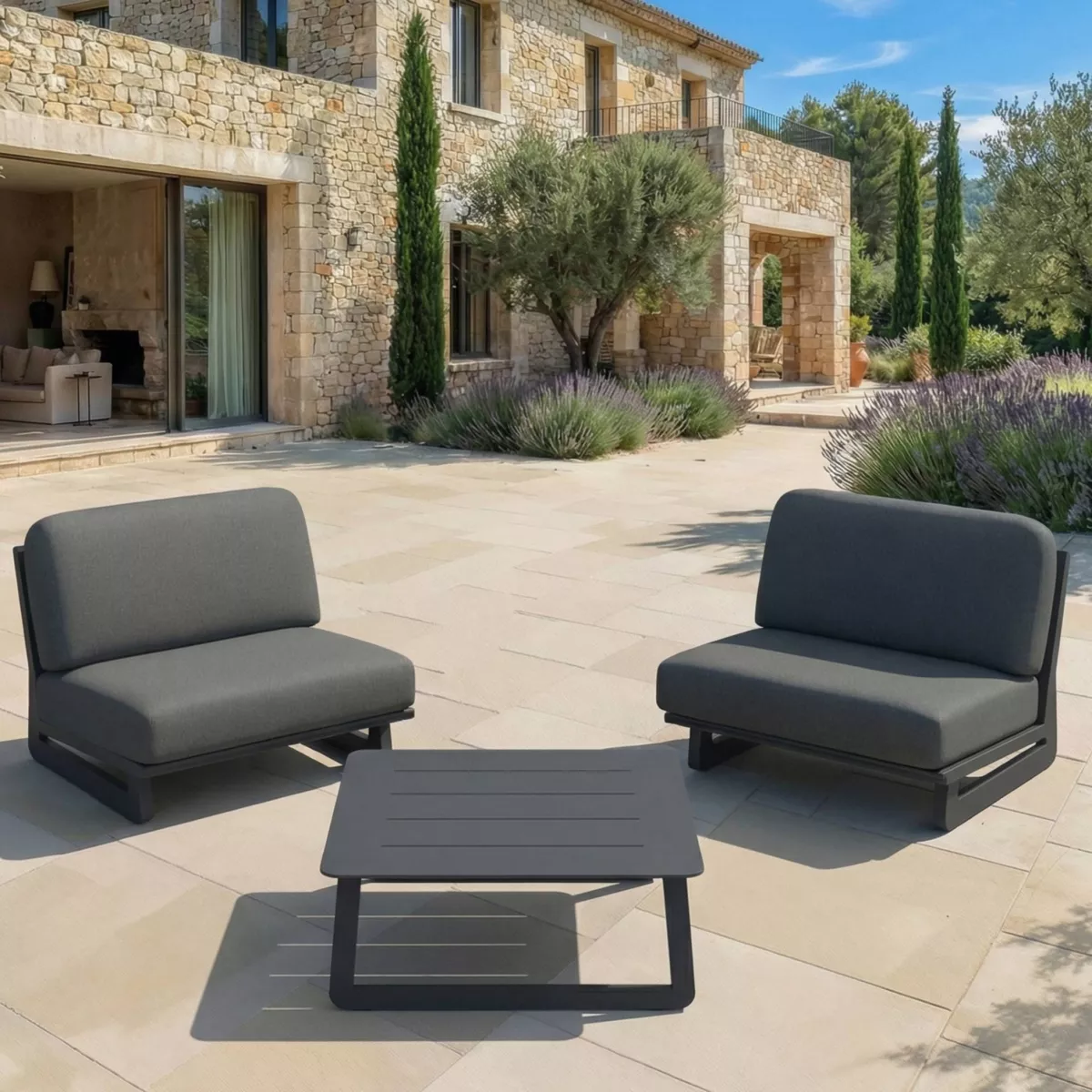 Set da giardino in alluminio 2 posti 3 pezzi Long Beach Grigio antracite