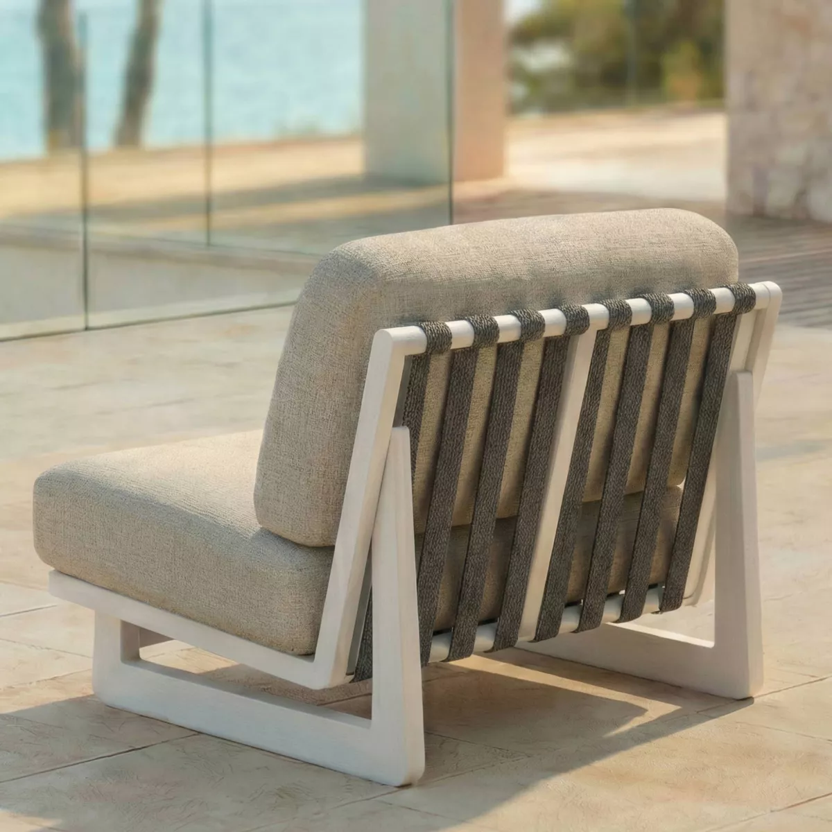 Salon de jardin en aluminium 4 places 4 pcs Long Beach Blanc cendré et beige