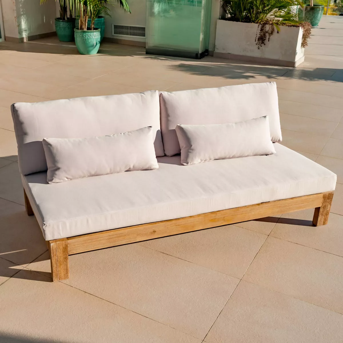 Salotto da giardino angolare in legno di acacia 6 posti 5 pezzi Bornéo Sabbia