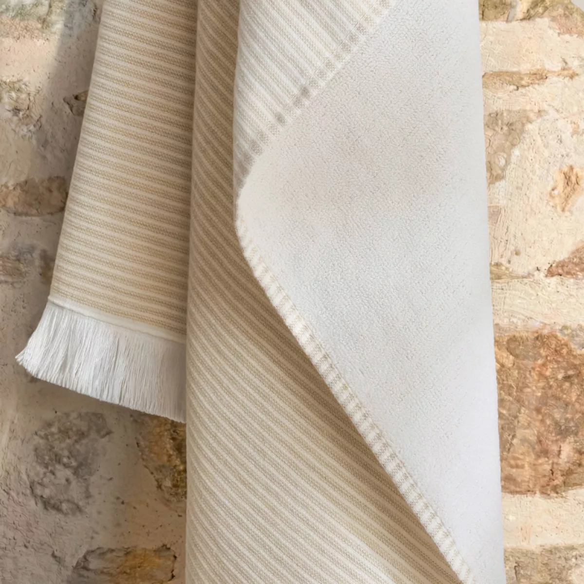 Doppel-Fouta aus Baumwolle und Frottee (180 x 180 cm) Marina Beige