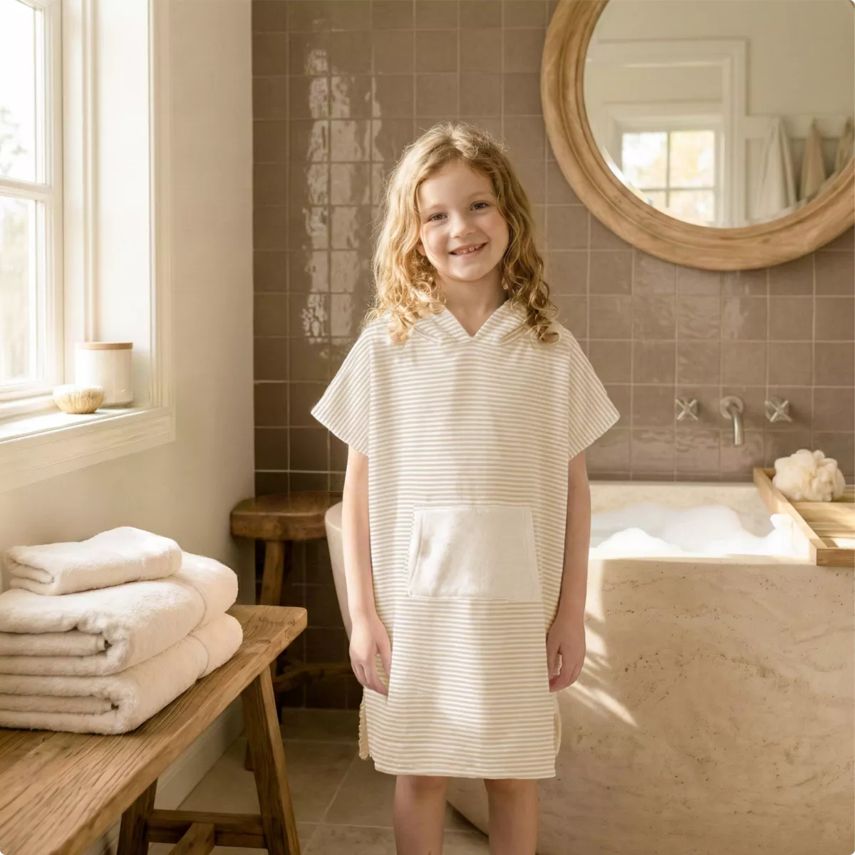 Poncho de bain enfant coton et éponge 6/10 ans Marina Beige