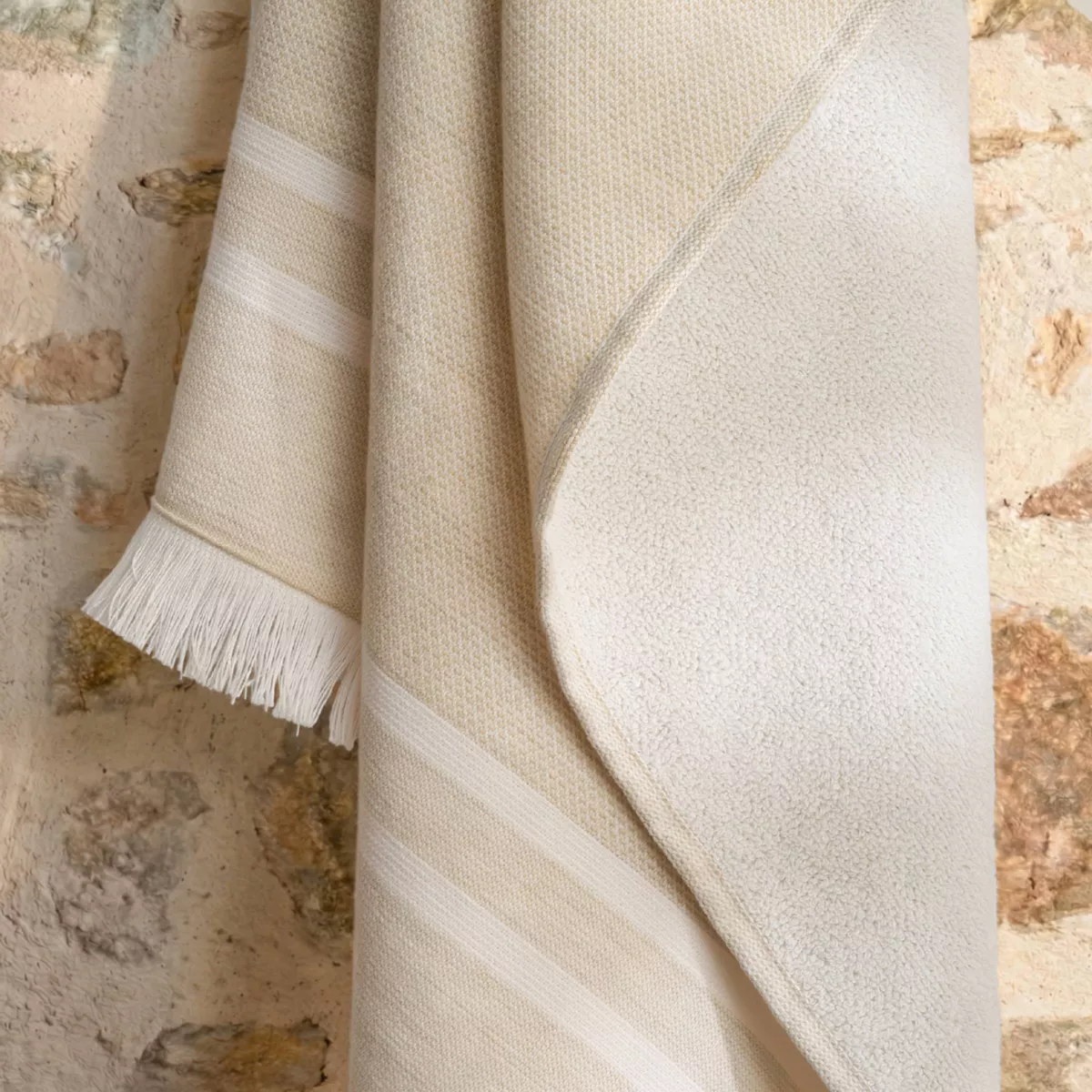 Doppel-Fouta aus Baumwolle und Frottee (180 x 180 cm) Elora Beige