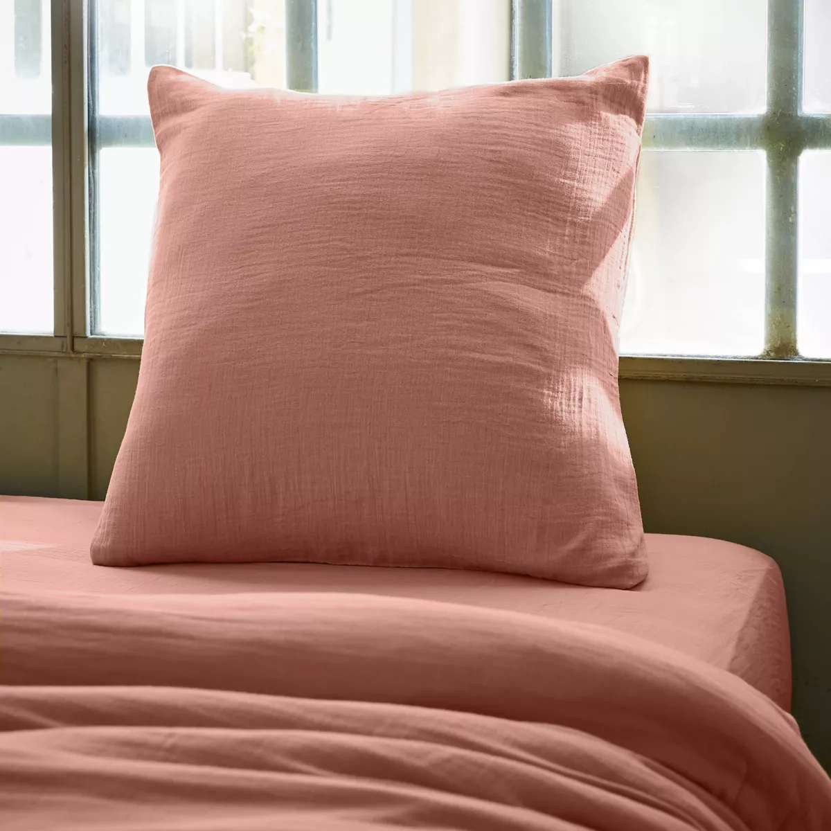 Federa quadrata garza di cotone (60 cm) Gaïa Rosa pesca 1