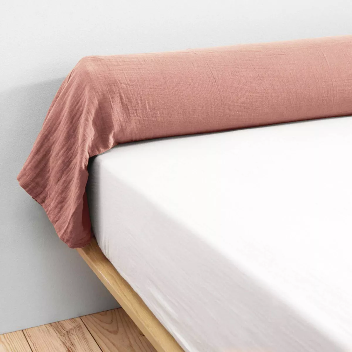Taie de traversin gaze de coton (L185 cm) Gaïa Rose pêche 3