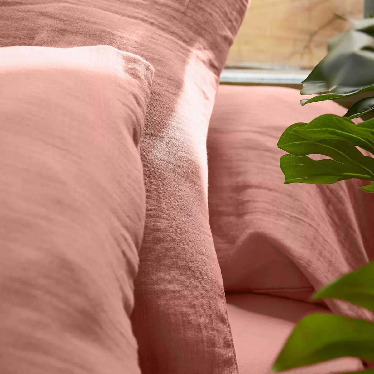 Taie de traversin gaze de coton (L185 cm) Gaïa Rose pêche
