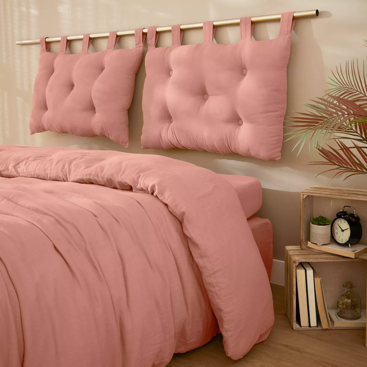Tête de lit coussin gaze de coton (80 x 50 cm) Gaïa Rose pêche