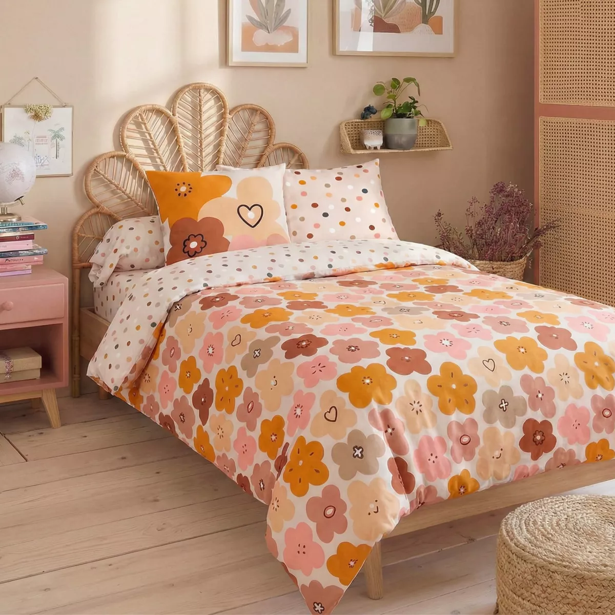 Housse de couette et deux taies enfant coton (240 x 220 cm) Barbotine Multicolore