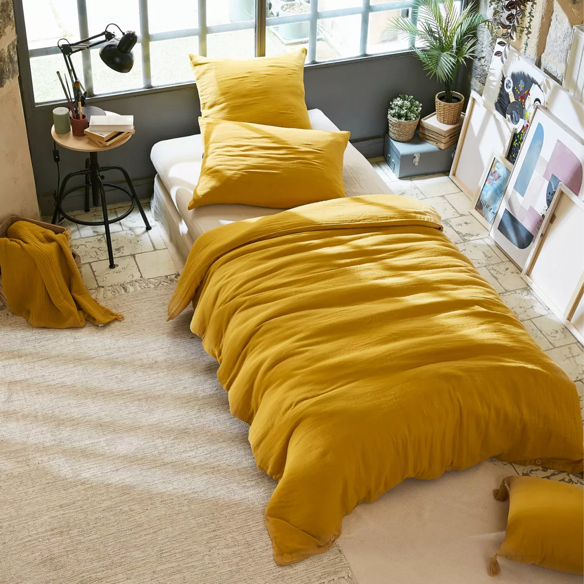 Housse de couette gaze de coton (140 cm) Gaïa Jaune safran 1
