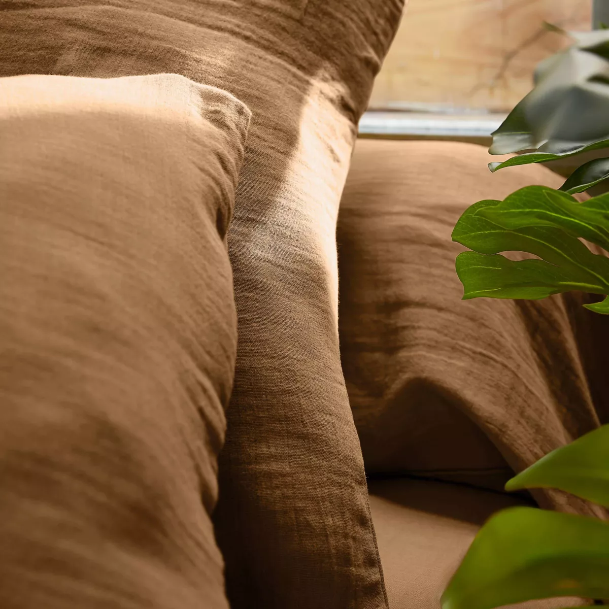 Bettbezug aus Baumwoll-Gaze (140 cm) Gaïa Camel