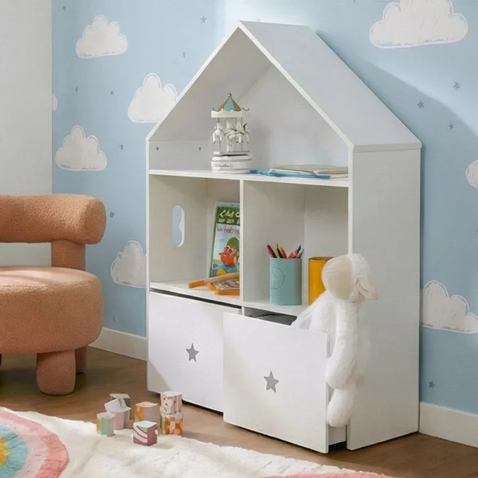 Kinderzimmerregal Holz 3 Ebenen (H97 cm) Stars Weiß